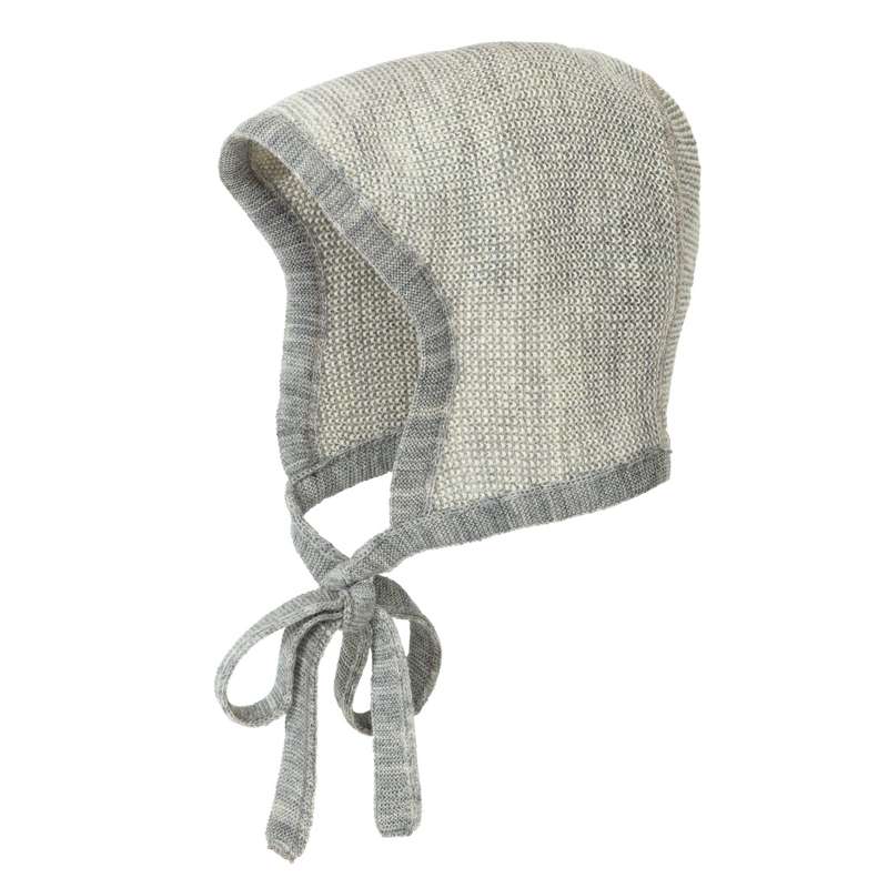 Disana Bonnet tricoté avec ruban - Laine mérinos - Gris/Naturel