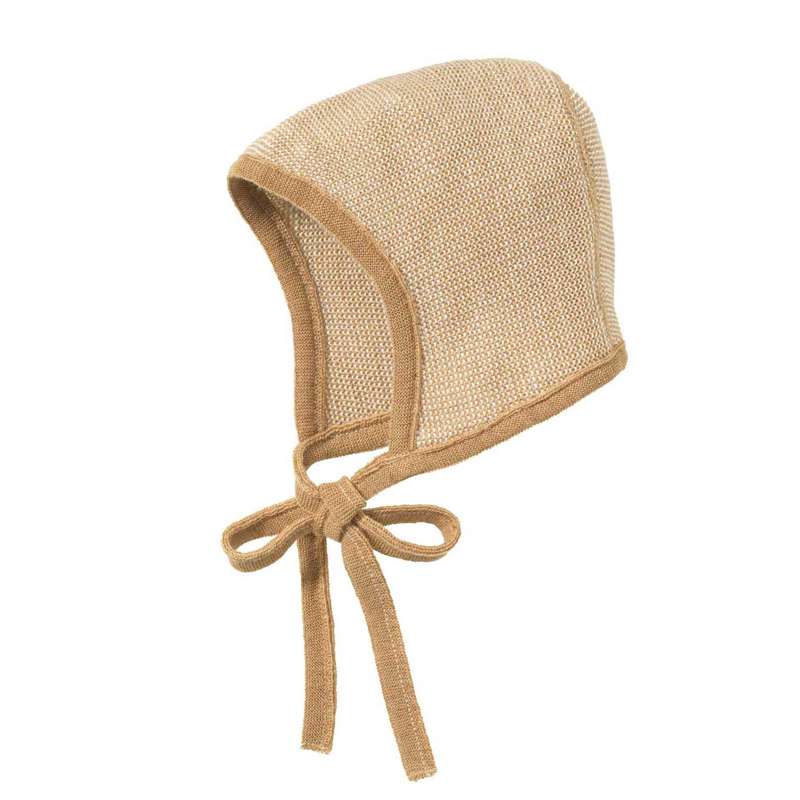Disana Bonnet tricoté avec ruban - Laine mérinos - Caramel/Naturel
