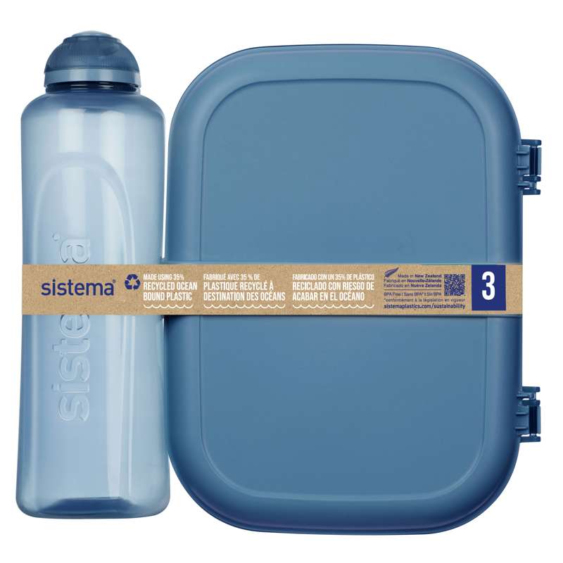 Sistema Ocean Bound Boîte à lunch et bouteille - Ribbon Lunch To Go - 1,1 L - Bleu Montagne