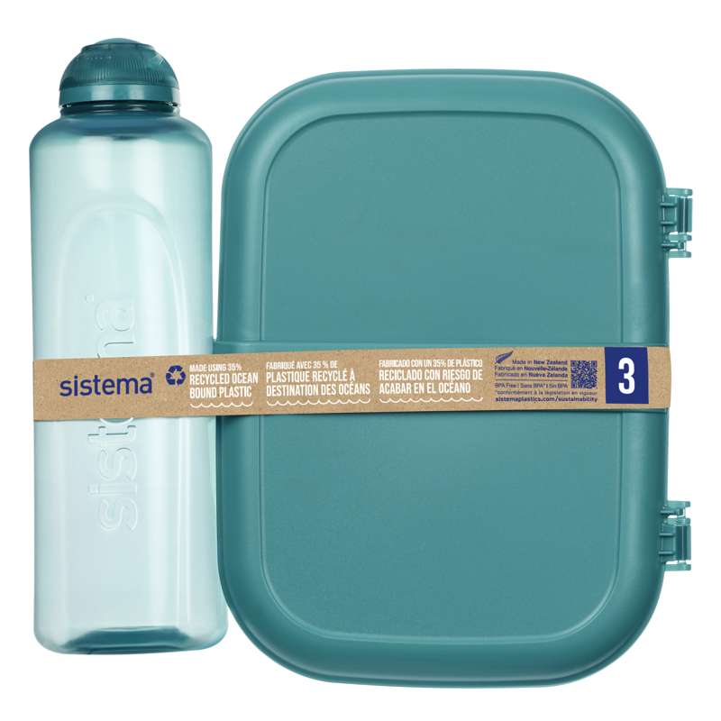 Sistema Ocean Bound Boîte à lunch et bouteille d'eau - Ribbon Lunch To Go - 1,1 L - Pierre bleue